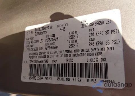 2005 Dodge Ram 1500 Slt/Laramie from USA, damaged, VIN 1D7HU18D55S307346